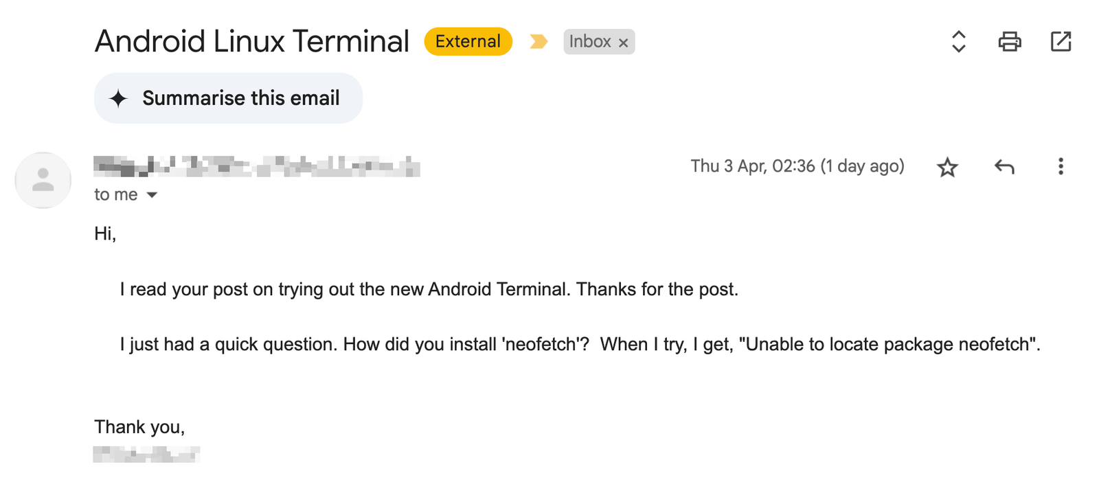 Email about Android Terminal