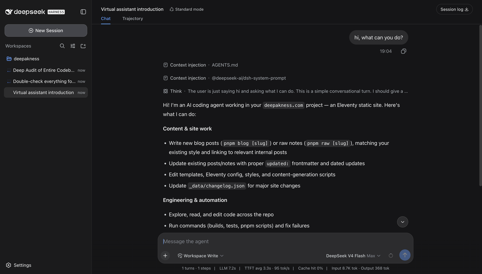 Working with the DeepSeek harness