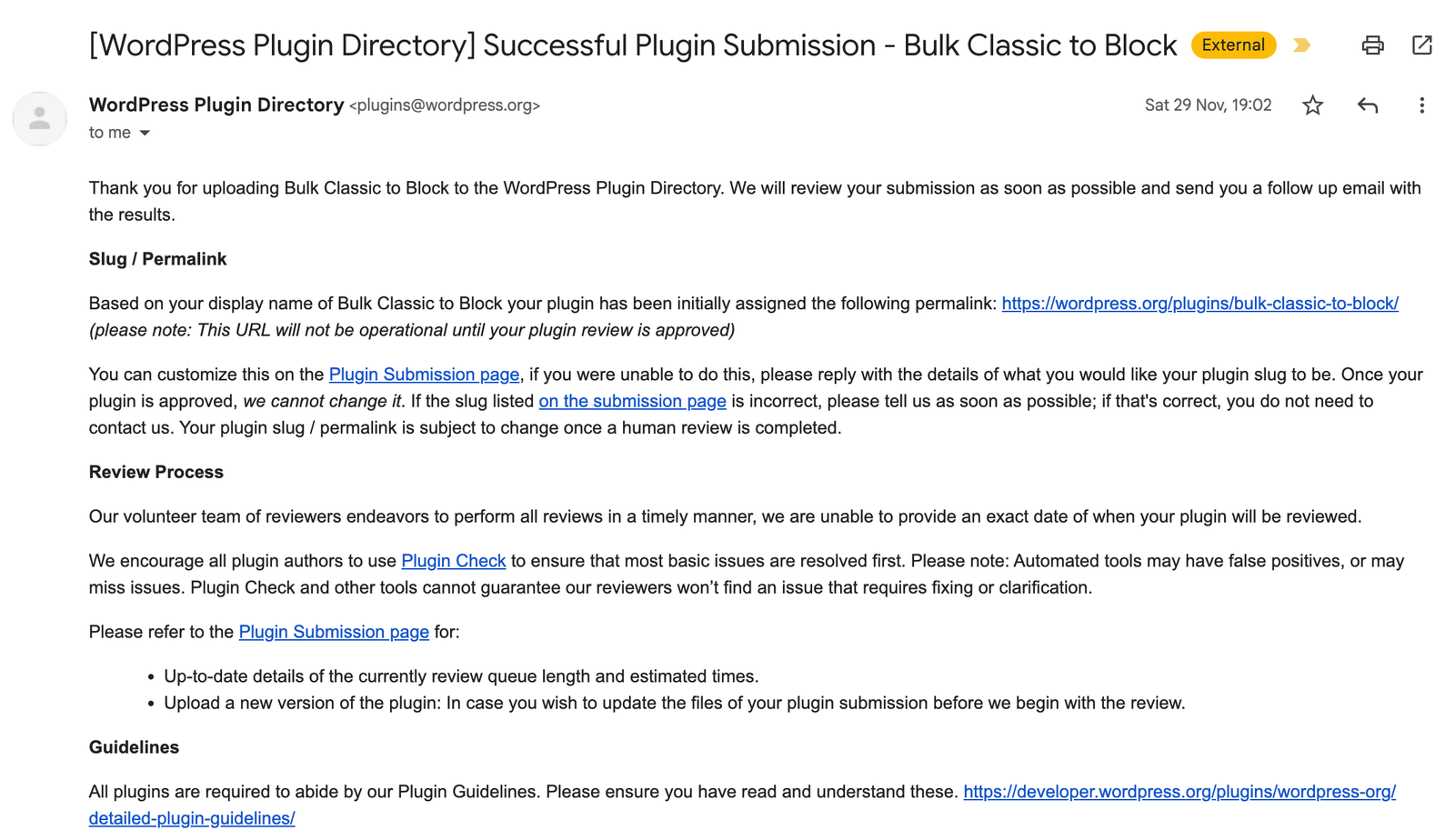 Initial submission of the WordPress plugin