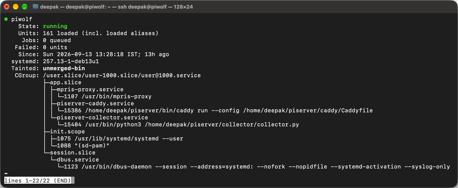 systemctl --user status output for both units