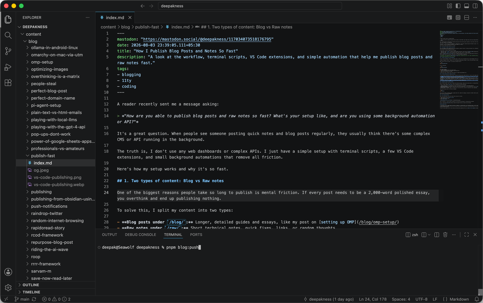 Publishing posts fast via VS Code