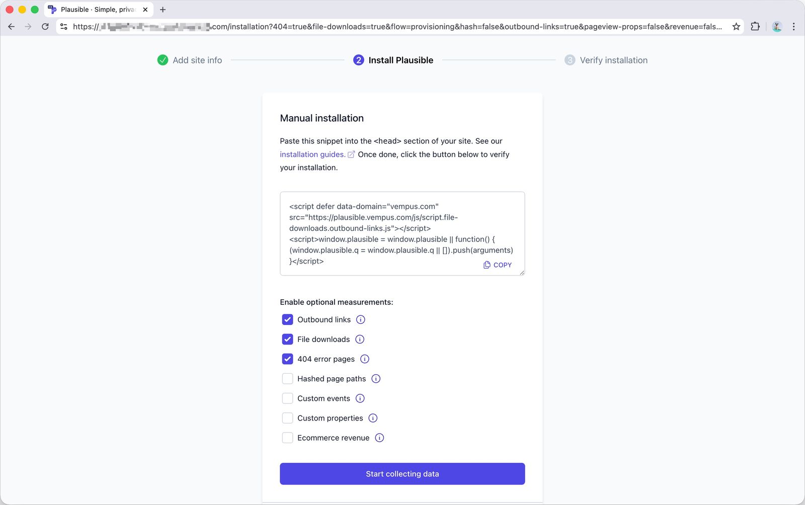 Adding a new site to Plausible
