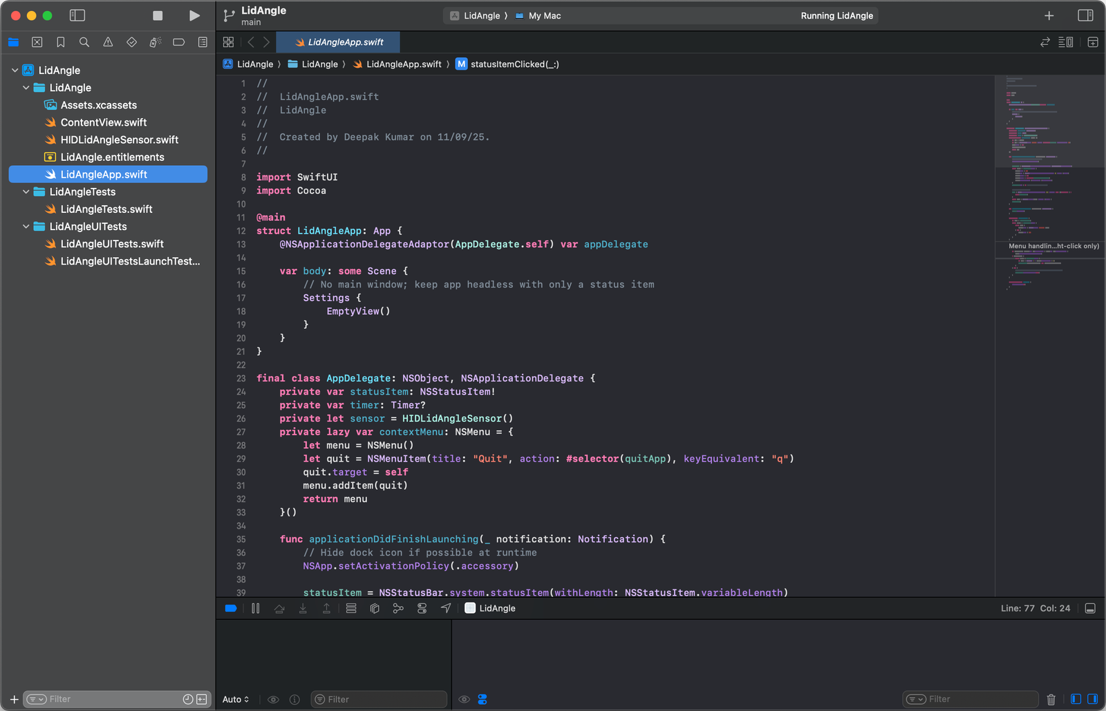 Building LidAngle app in XCode