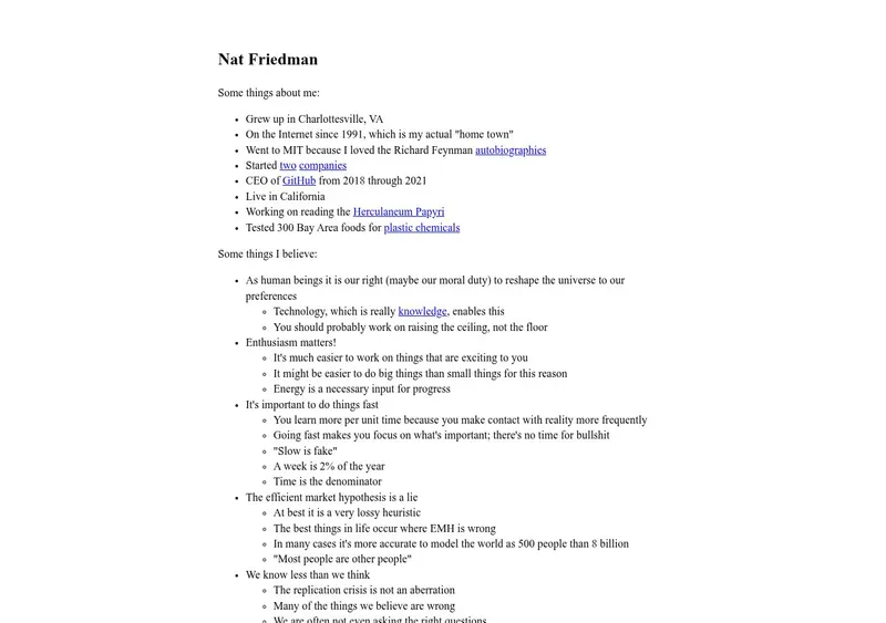 Homepage of Nat Friedman