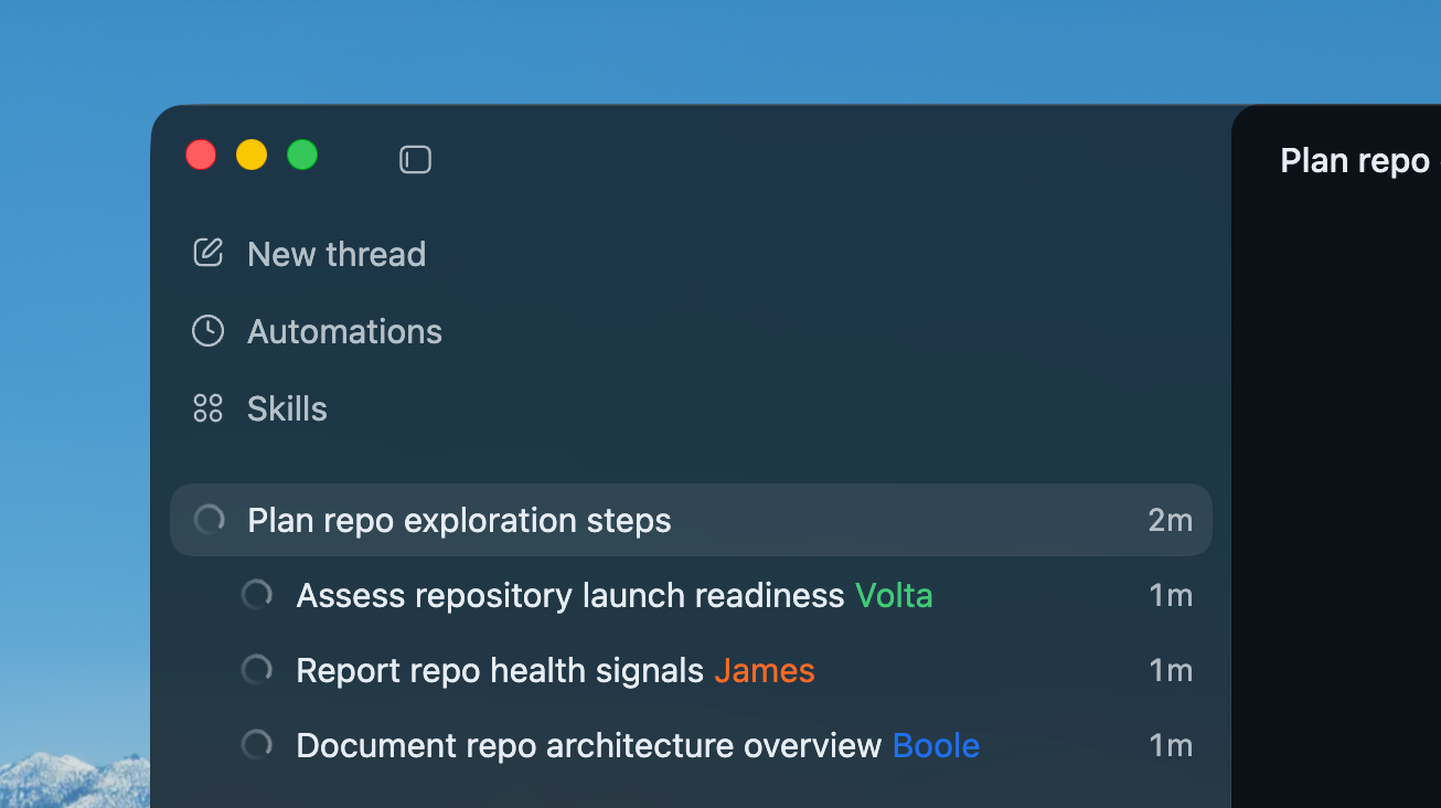 A screenshot of multiple subagents working in Codex app