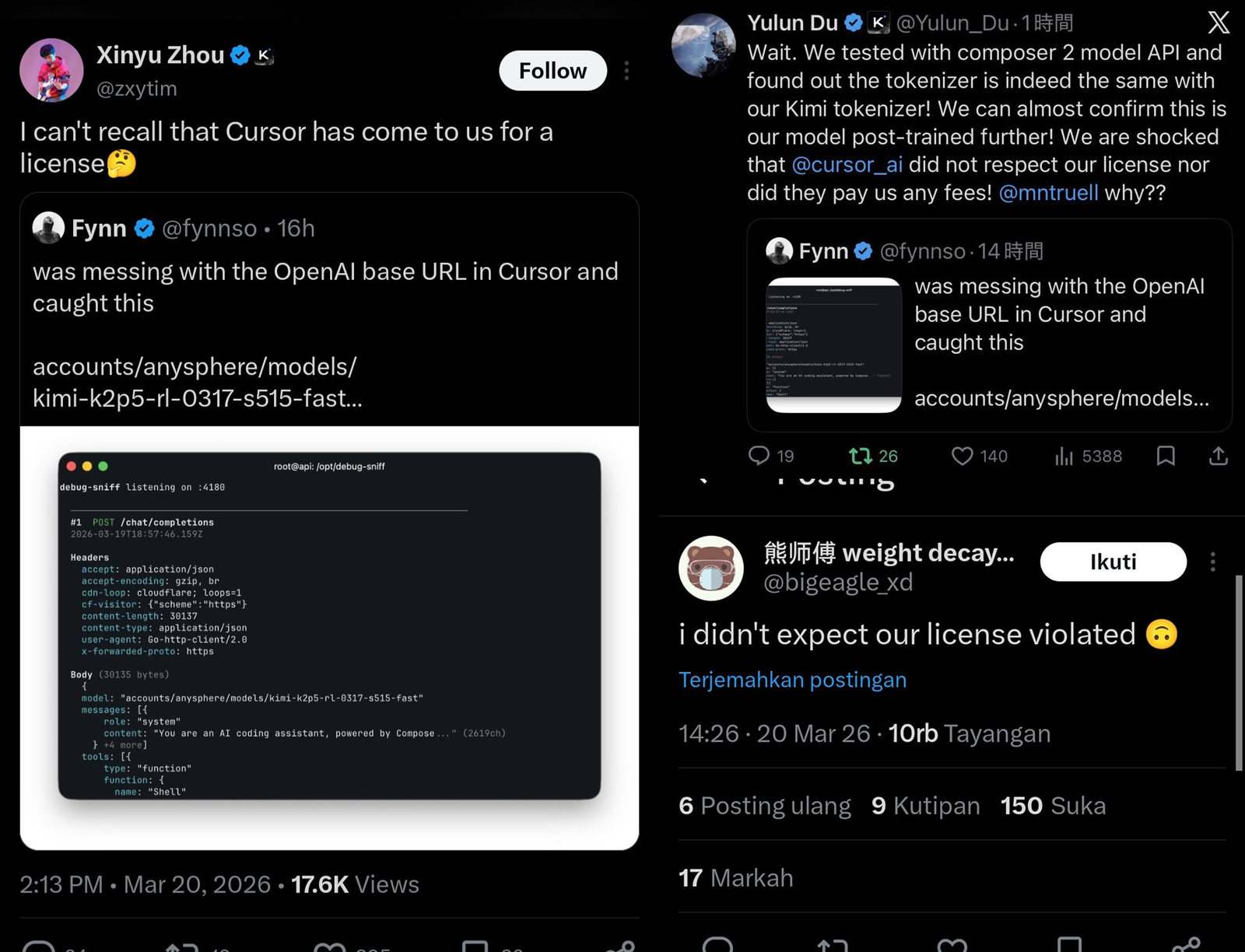 Moonshot Kimi deleted tweets about Cursor's Composer 2