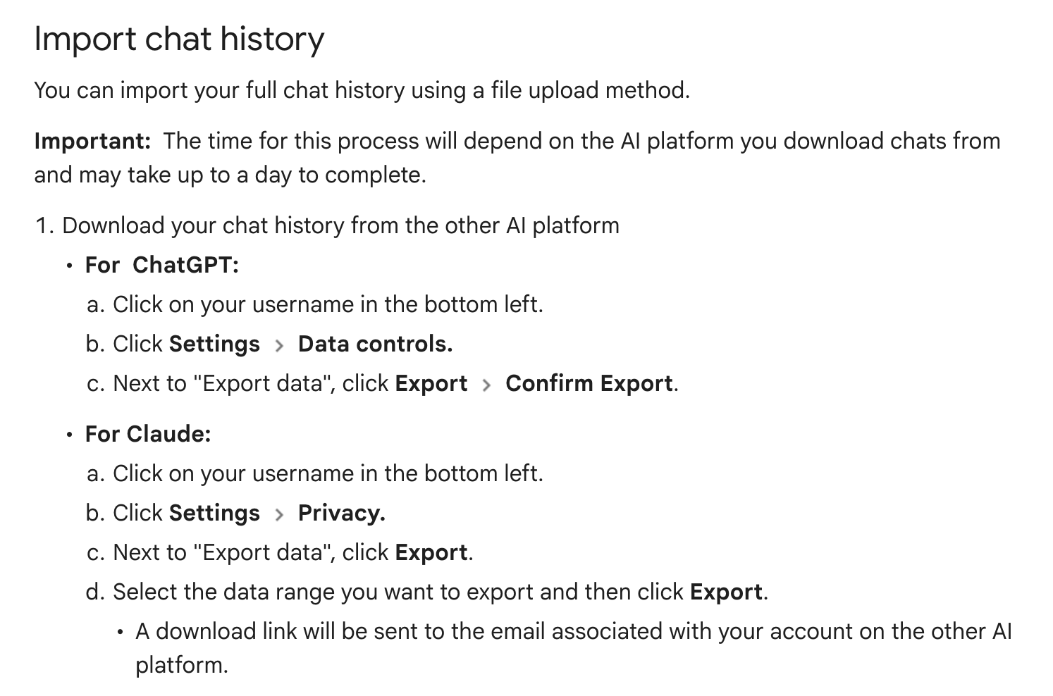 Import chats in Gemini