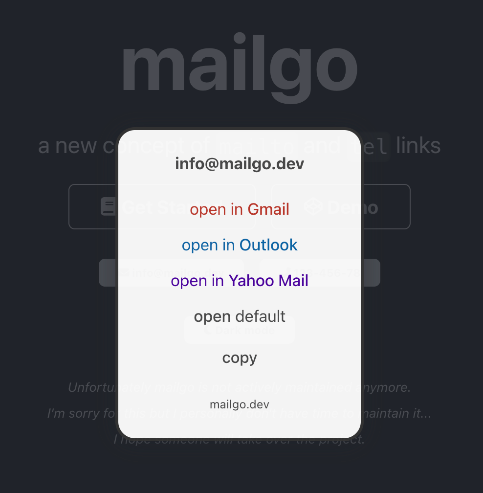 Screenshot showing how mailgo works