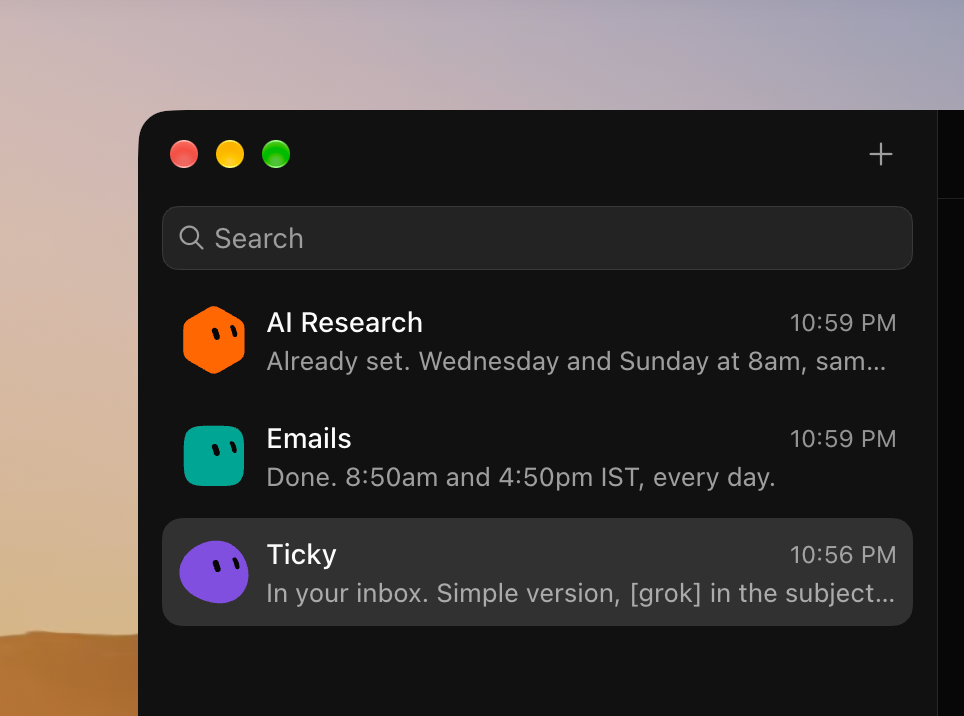 Grok bot app sidebar on macOS