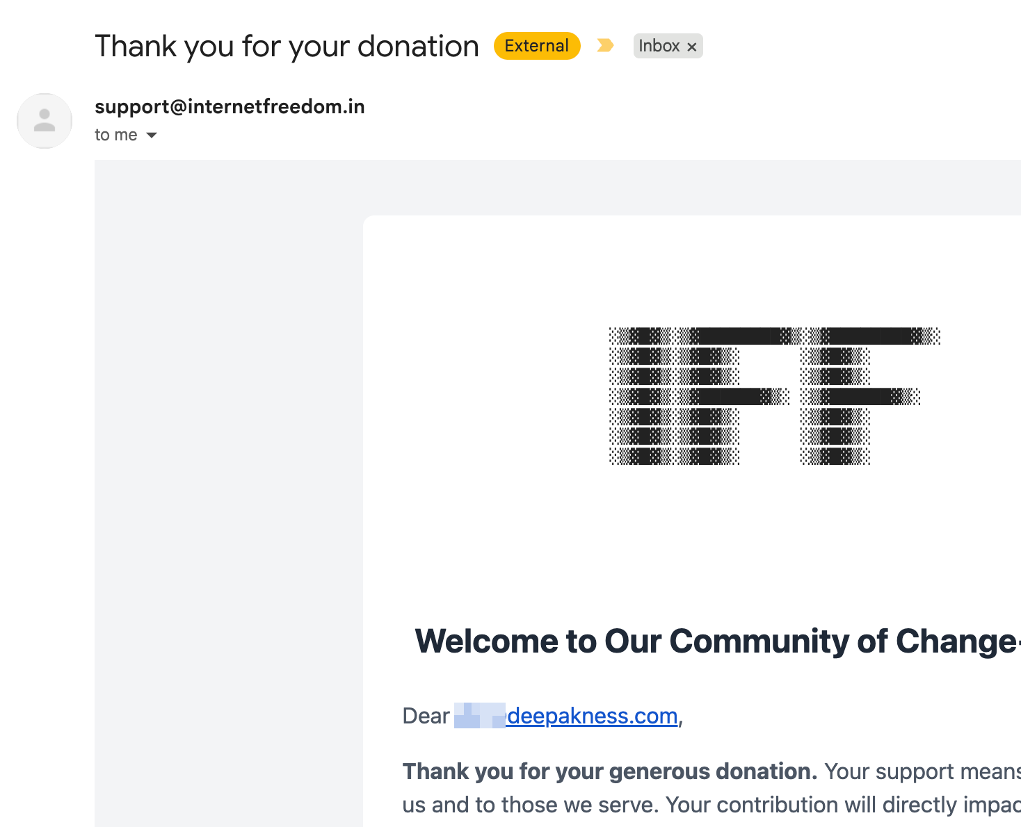 IFF donation email