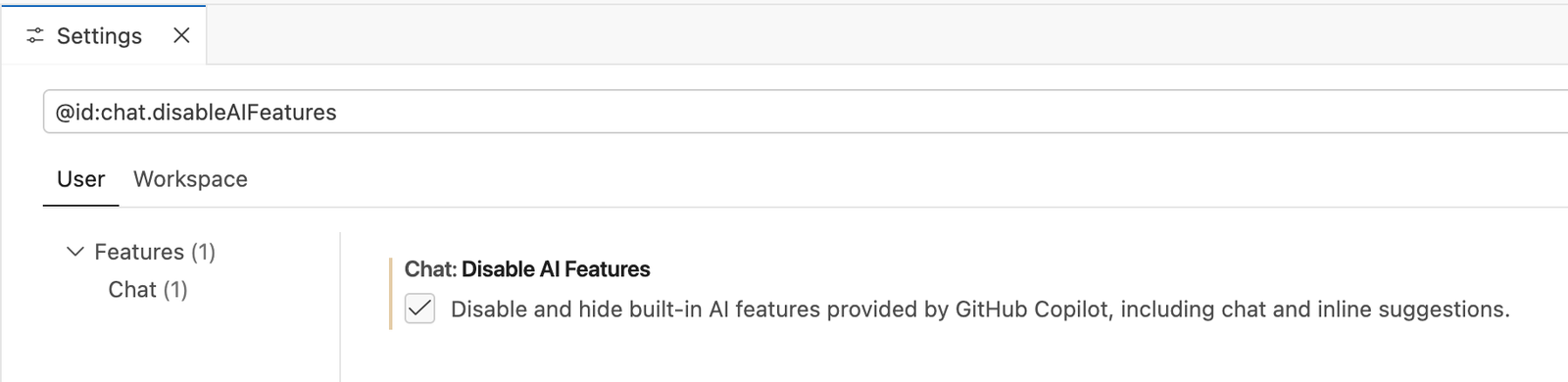 Disable AI in VS Code